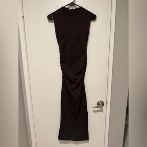 ZARA Brown Sleeveless Midi Ruched Stretch Dress SIZE XS